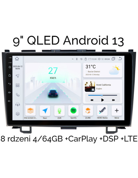 9" RADIO 2DIN NAWIGACJA HONDA CRV III ANDROID 13 4/64 GB DSP CARPLAY LTE